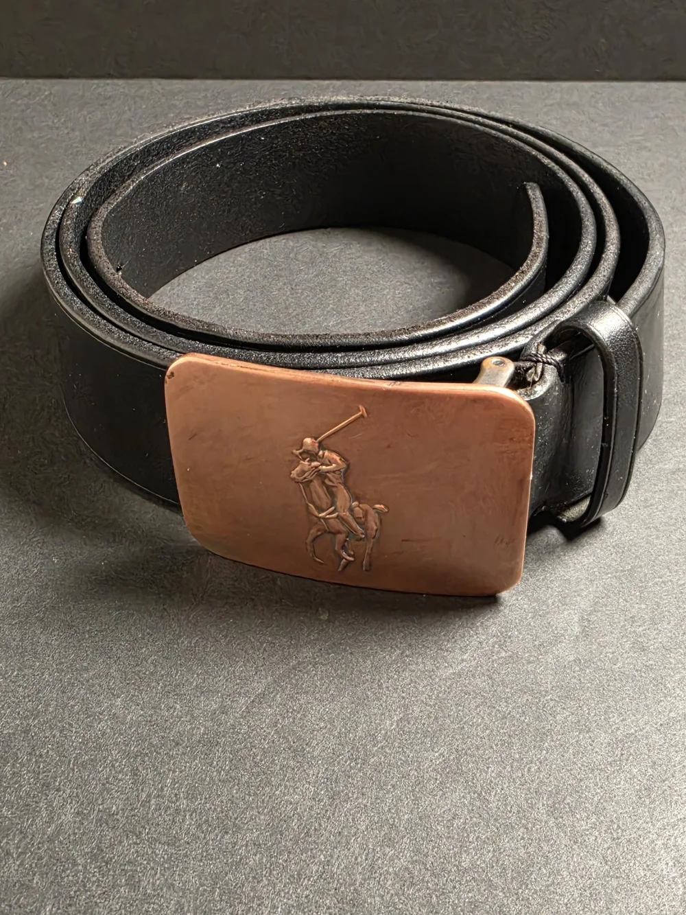 Polo by Ralph Lauren Black Leather Belt with Copper Polo Buckle